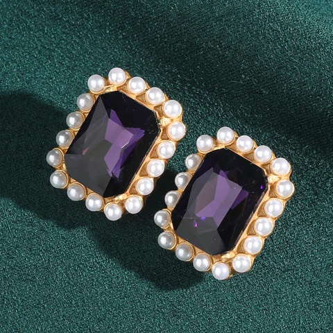 Сережки-гвоздики STALAIT винтажные хрустальные фиолетовые