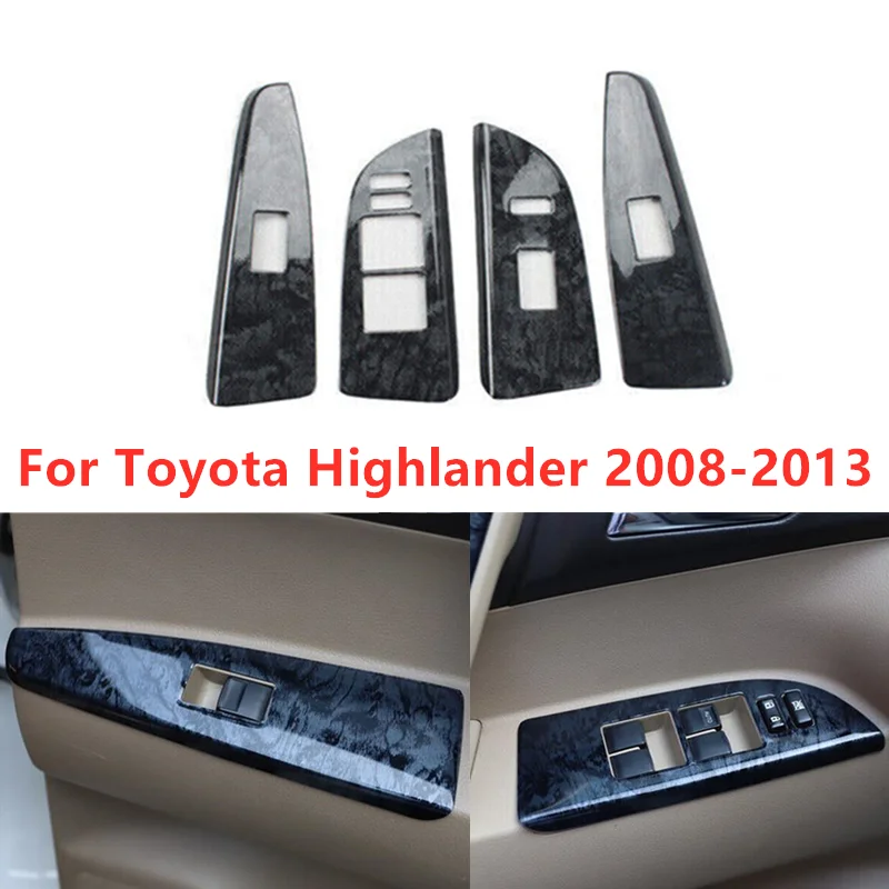Black Wood Grain Glass Window Lifting Panel Trim For Toyota Highlander 2008 2009 2010 2011 2012 2013