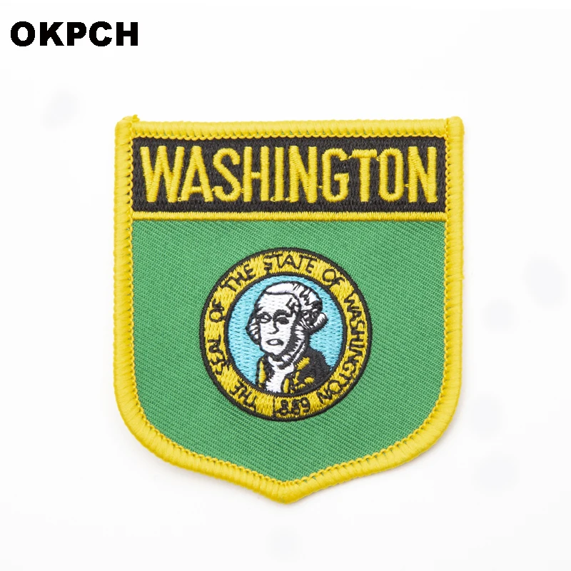 

U.S.A Washington Flag Shield Shape Iron on Embroidery Patches Saw on Transfer Patches Sewing Applications for Clothes Back Pac