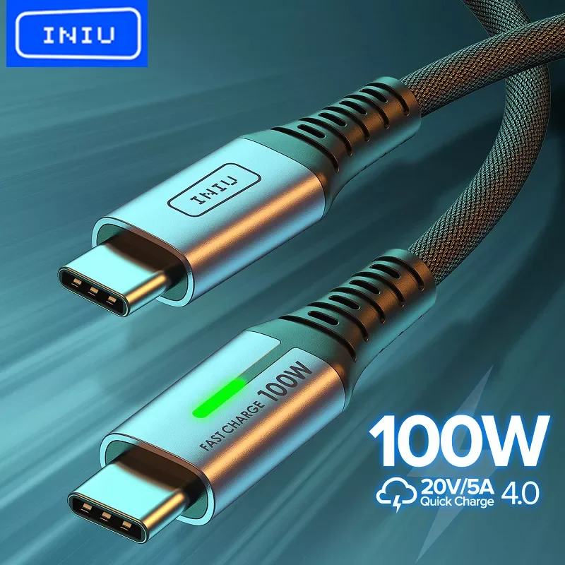 

INIU 100W USB C to USB Type C Cable PD 5A Fast Charging Phone Charger Cord For Huawei Samsung S21 Xiaomi POCO 3 Macbook iPad Pro
