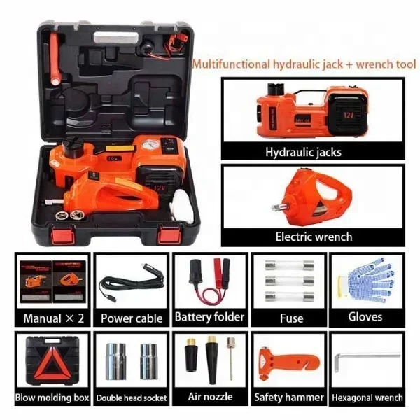 Hoge Kwaliteit 3 In 1 Auto 12V 5T Elektrische Lucht Hydraulische Krik Met Drukmeter Sleutel