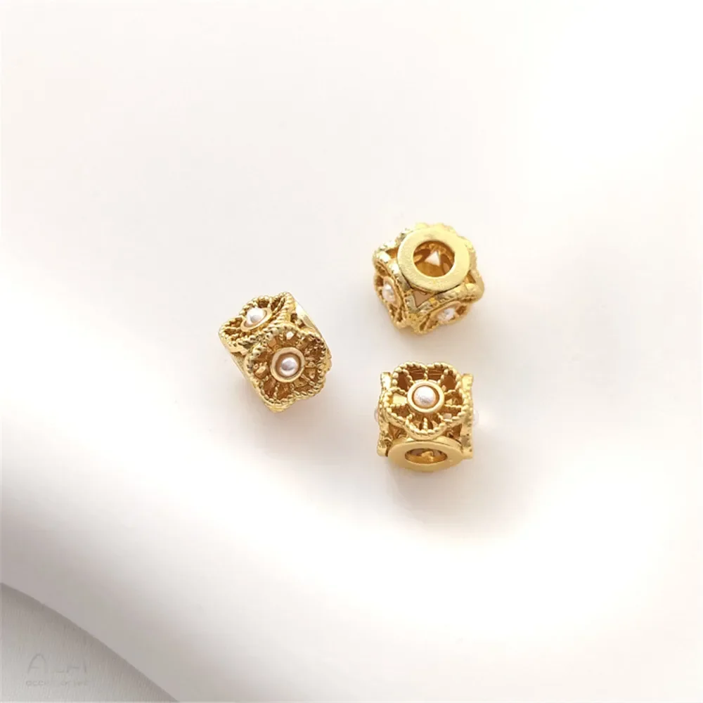 Матовое золото инкрустированный искусственным жемчугом клевера перегородка в