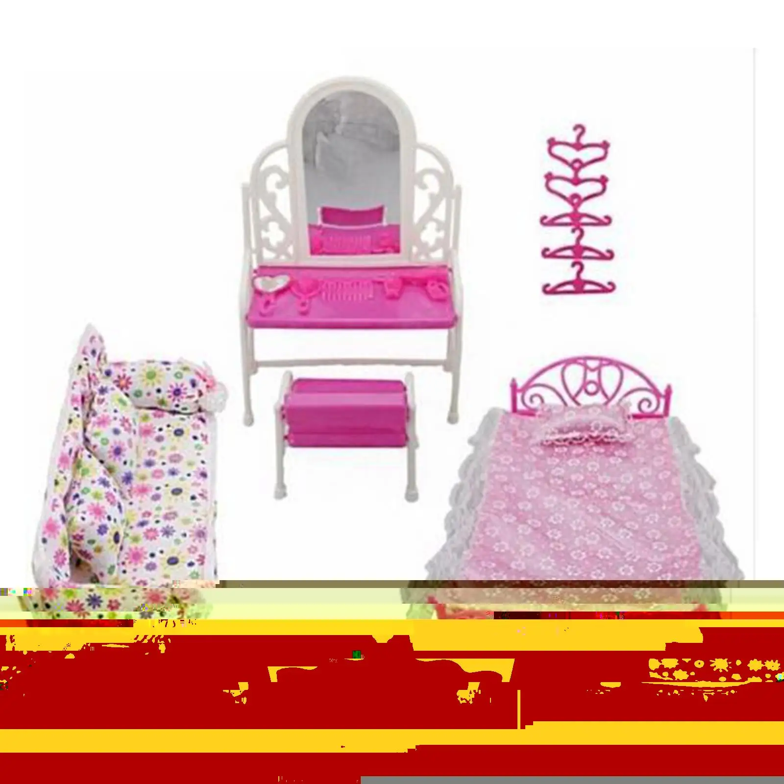 

Mini Dolls Furniture House Pink Bed Table Chair Toys Bedroom Christmas Kidspretend Baby Plastic Kits Toys Gift Se X0g0