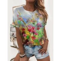 womens going out butterfly painting t shirt floral graphic print round neck basic tops