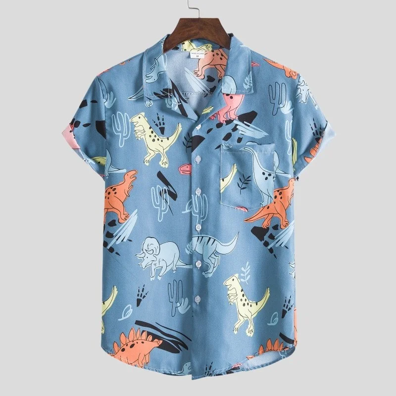 New European Size Hawaiian Shirt Summer Short-sleeved Printed Shirts for Men Beach Wear Tops Camisas Masculinas