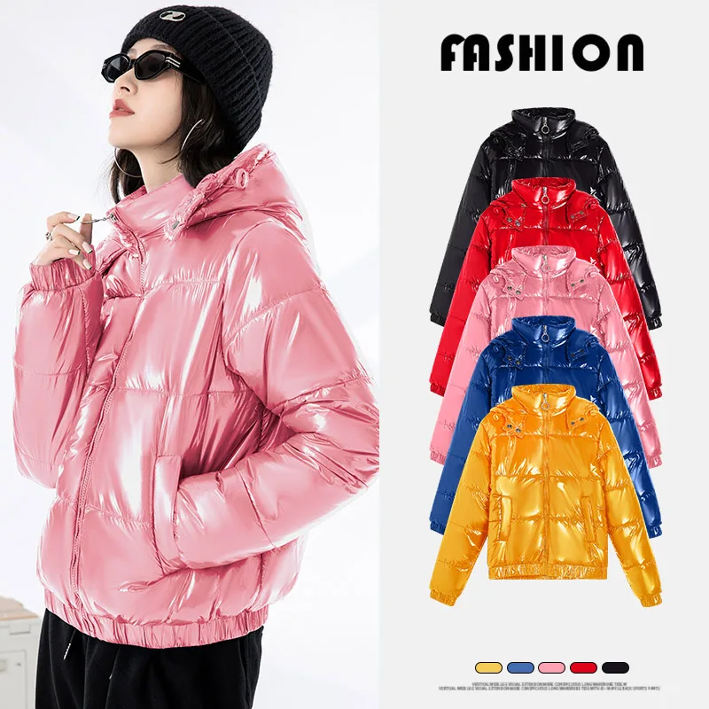 Female Versatile Short Bright Face Cotton Padded Jacket Women'S 2022 New Autumn And Winter Fashion Hooded Thickened Warm Coat