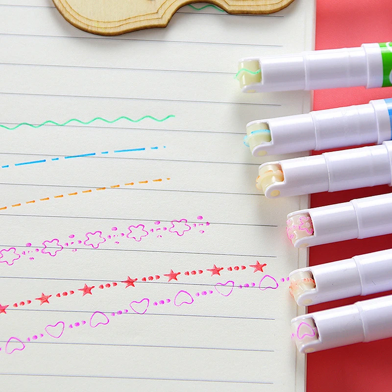 

6pcs 6 Colors Curve Line Marker Highlighter Pen Outline Pastel Markers Drawing Decoration Manga Markers for Art Drawing Doodling