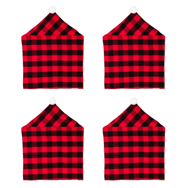 

New Christmas Red Black Buffalo Chair Covers 4pcs Home Bar Protective Covers