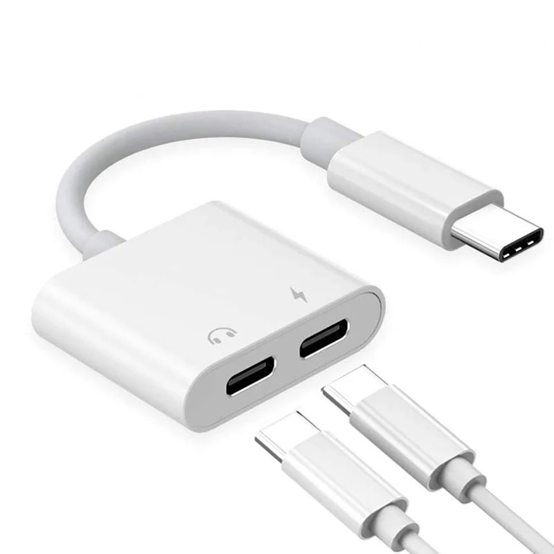 Dual USB Type C Splitter DAC 2 in 1 Audio Fast Charge Type C to 3.5mm Headphone Adapter for Google Pixel Xiaomi Oneplus