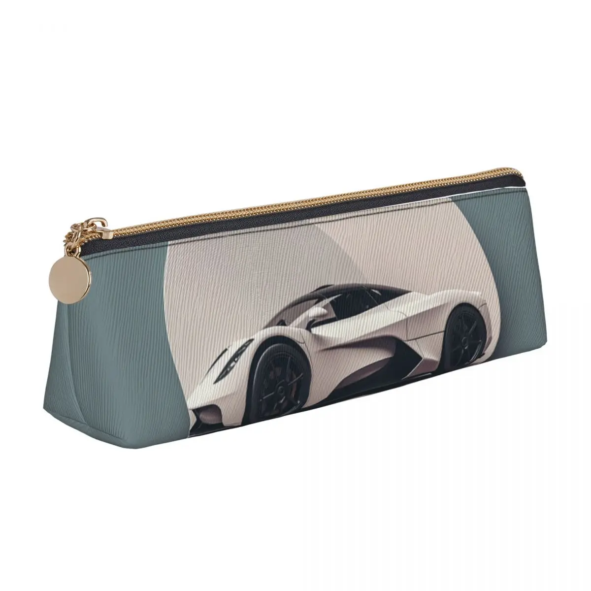 

Dazzling Sports Car Triangle Pencil Case Minimalistic Simple Circle Back to School Pencil Box For Teens Cute Leather Pen Bag