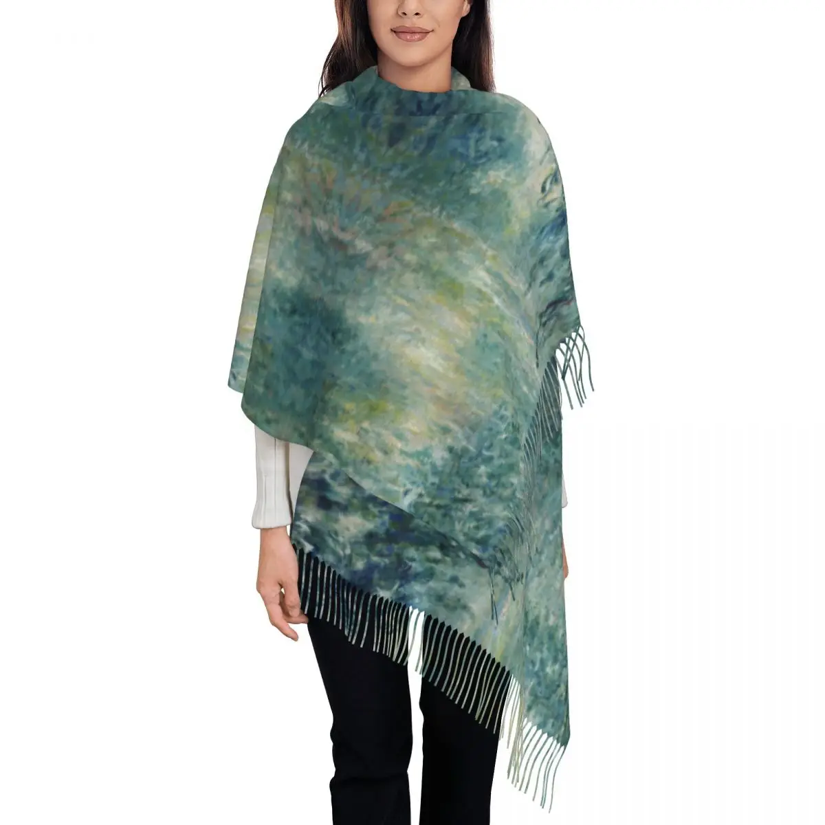 

Morning On The Seine Near Giverny Tassel Scarf Women Soft Claude Monet Impressionist Art Shawls Wraps Lady Winter Fall Scarves