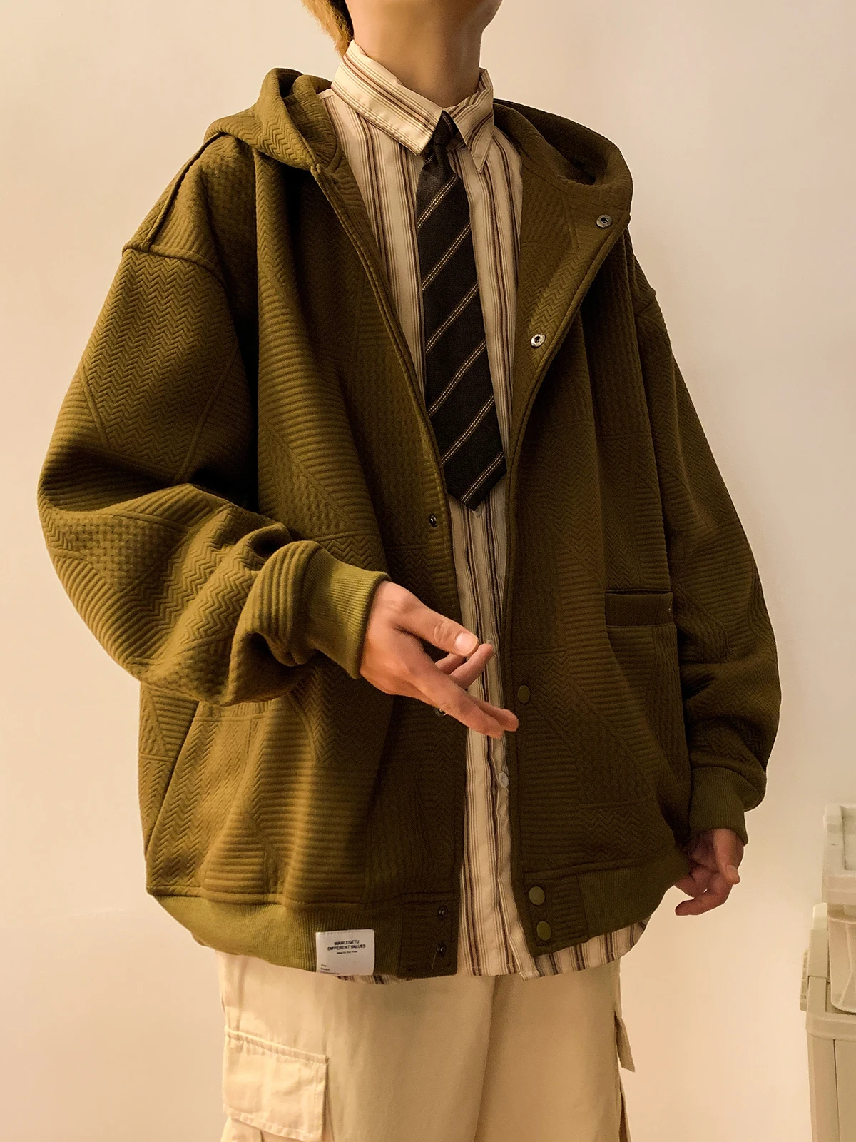 Autumn Japan fashion Retro Vintage Hoodie Men's Fashion Brand Loose Couple Simple and Versatile Cardigan