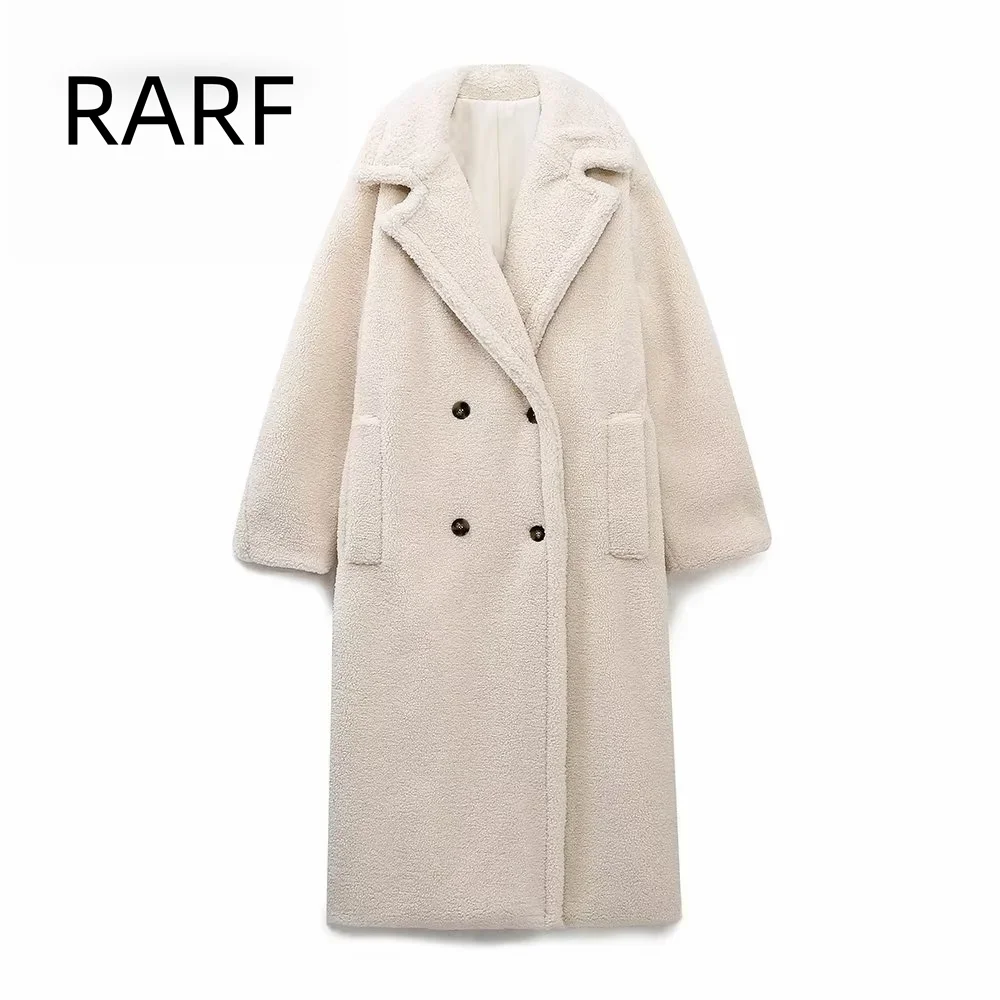 Женское длинное однотонное повседневное пальто с воротником ягненка и из