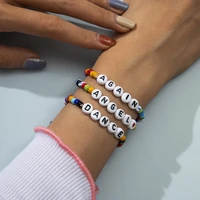 new colorful beaded bracelet for women fashion vintage letter 3pcs set elasticity multilayer bracelet jewelry boho accessories