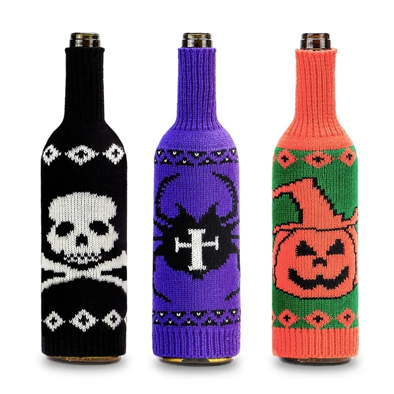 

Halloween Wine Bottle Cover Reusable Knitted Pumpkin Skull Spiders Bottle Sleeve Holiday Bottle Decor Parties Supplies