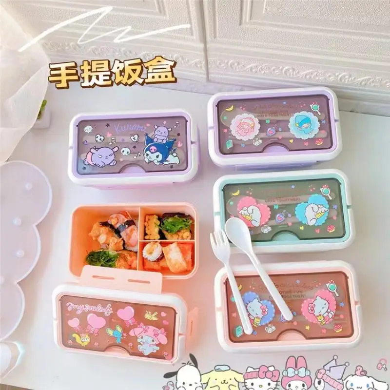 

Sanrioed мультяшный Kuromi Kawaii Ланч-бокс Cinnamoroll школьный портативный рандомный Ланч-бокс Снэк коробка для хранения фруктов праздничный подарок