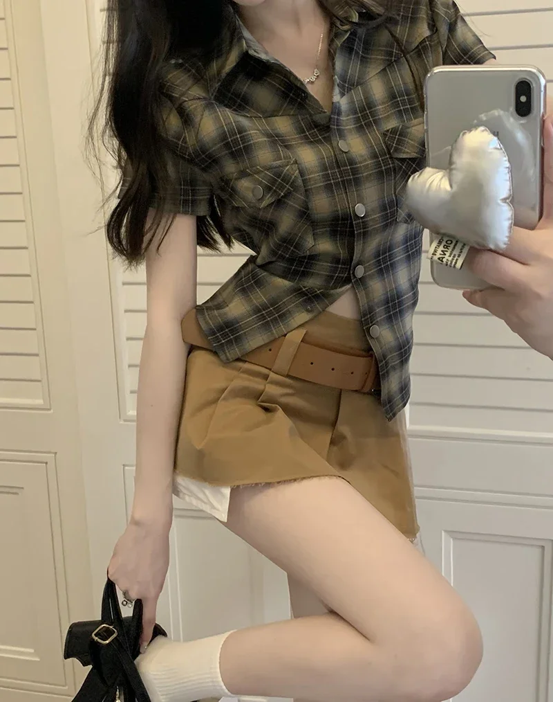 Blusas Muje De Moda летняя блузка для женщин облегающие винтажные клетчатые рубашки с