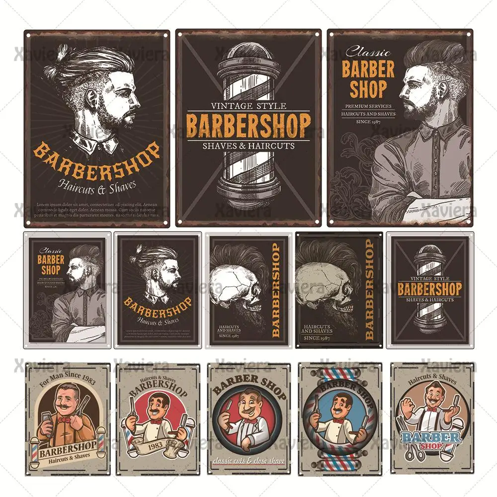 

Barber Shop Metal Poster Vintage Plate Bar Pub Tin Sign Plaque Retro Haircut Shave Beard Iron Plates Painting Home Decor 20X30Cm
