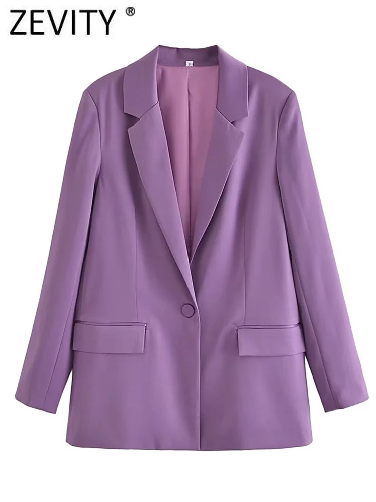 

Zevity Women Fashion Notched Collar Solid Soft Satin Casual Blazer Coat Office Lady Pocket Outerwear Chic Veste Suit Tops CT2486