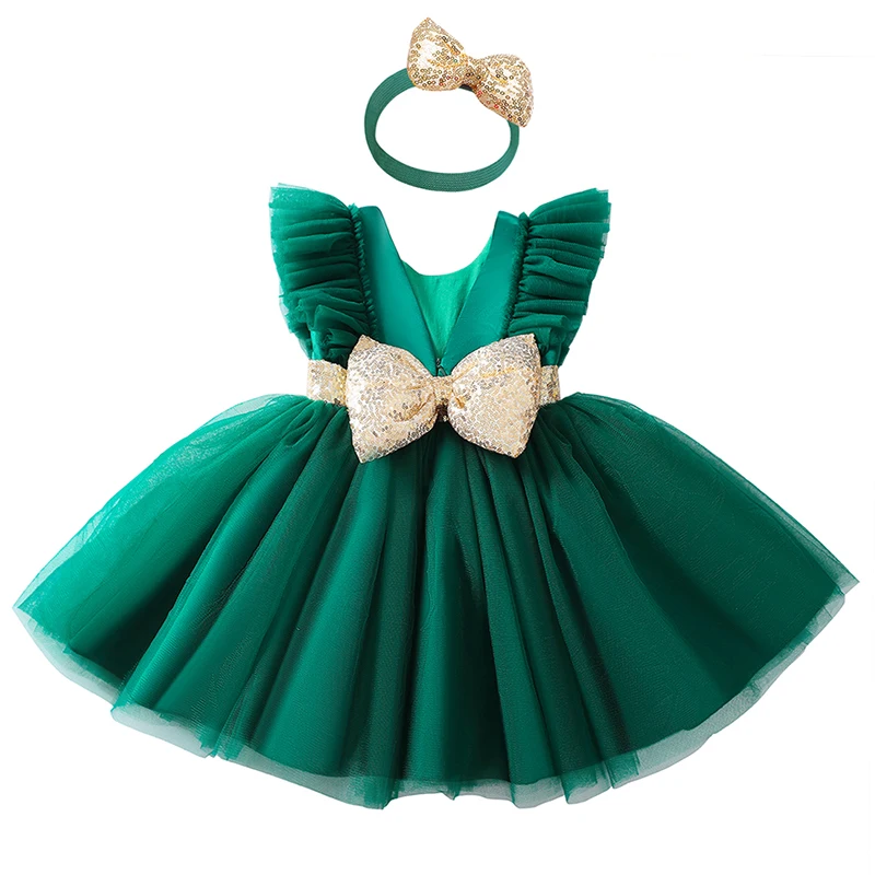 

Baby girl Christmas Dress 2021 new birthday communion Party Princess Girl Sequin lace mesh dress Christmas festival ball dress