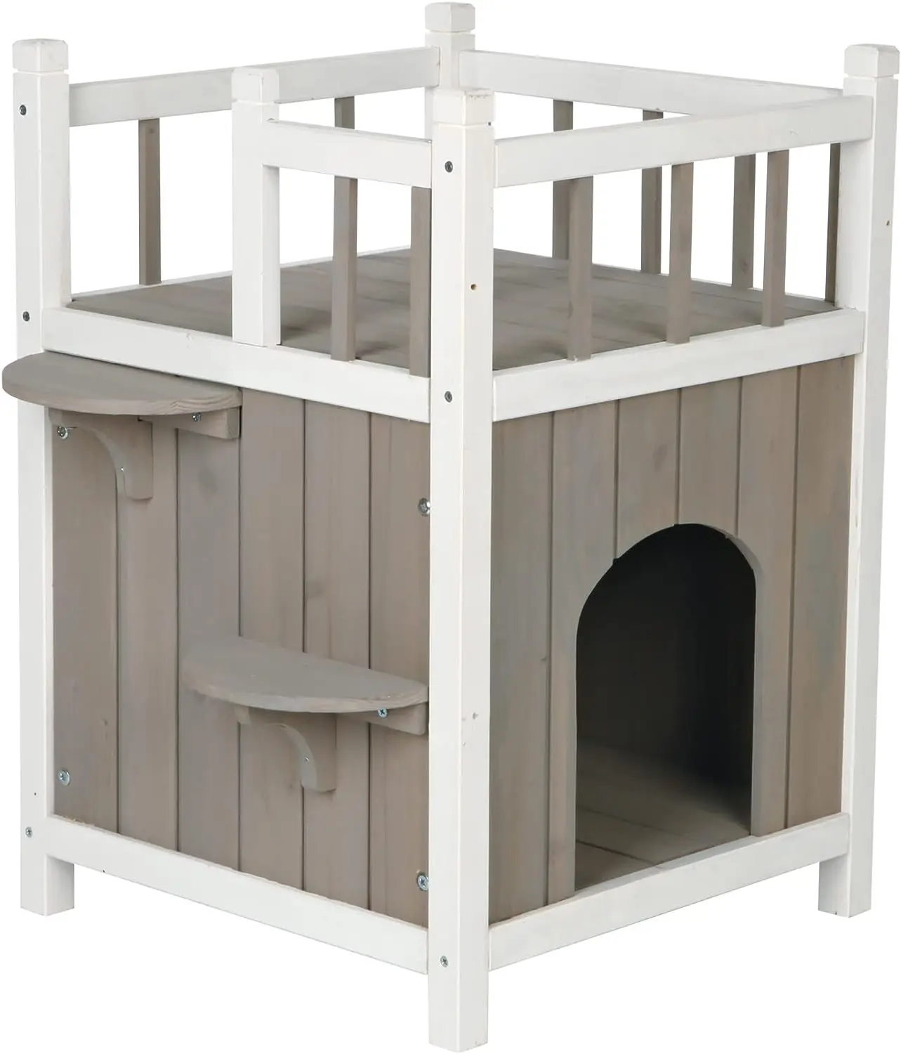 

Home with Balcony, Elevated Cat House, Weatherproof Shelter, Ideal for Cats and Small Dogs 17.5 x 17.5 x 25.5 in.