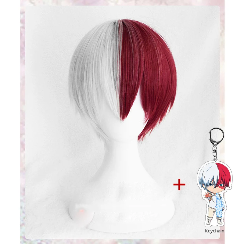 

My Hero Academia Boku no Hiro Akademia Shoto Todoroki Shouto White And Red Cosplay Wig With Keychain Wig Cap