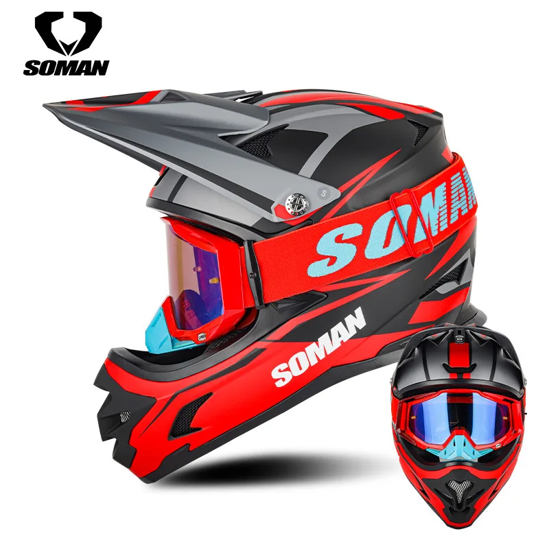 

Мотоциклетный шлем SOMAN для детей, мужчин и женщин, комплект защитных очков для мотокросса, внедорожных гонок, квадроциклов, горных велосипедов, кроссовых мотоциклов