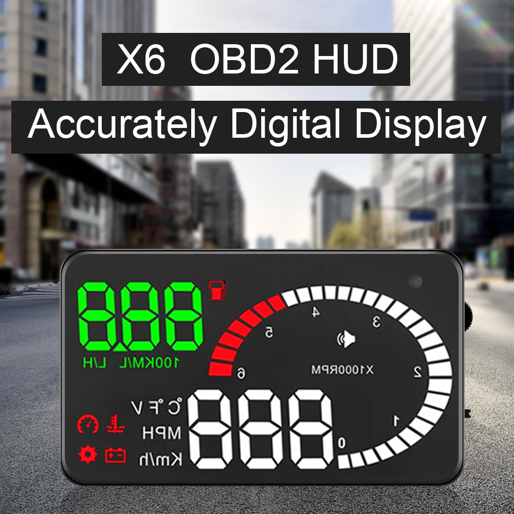 Фото Автомобильный проектор на лобовое стекло X6 A8 HUD, светодиодный проектор на лобовое стекло OBD2, предупреПредупреждение о превышении скорости и... №2