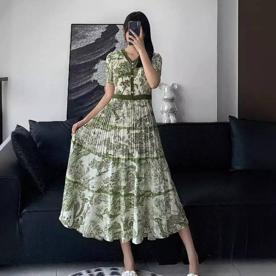 Плиссированное Платье Новинка лета 2024 модные повседневные плиссированные