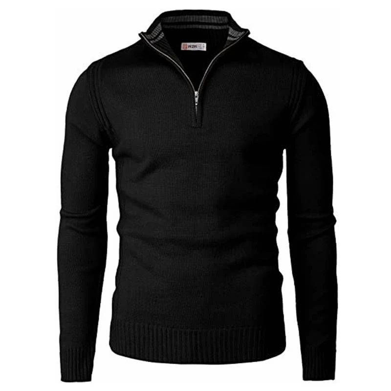

Men Sweater Spring Autumn Slim-Fit Solid Zipper Sweater Men Long Sleeve Zipped Stand Collar Pullover Knitted Sweater Streetwear