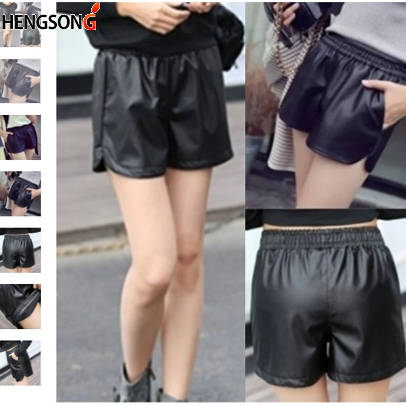 

2022 New PU Leather Shorts Women's Black High Quality Short Pants With Pockets Loose Casual Short Autumn Women Ladies Shorts