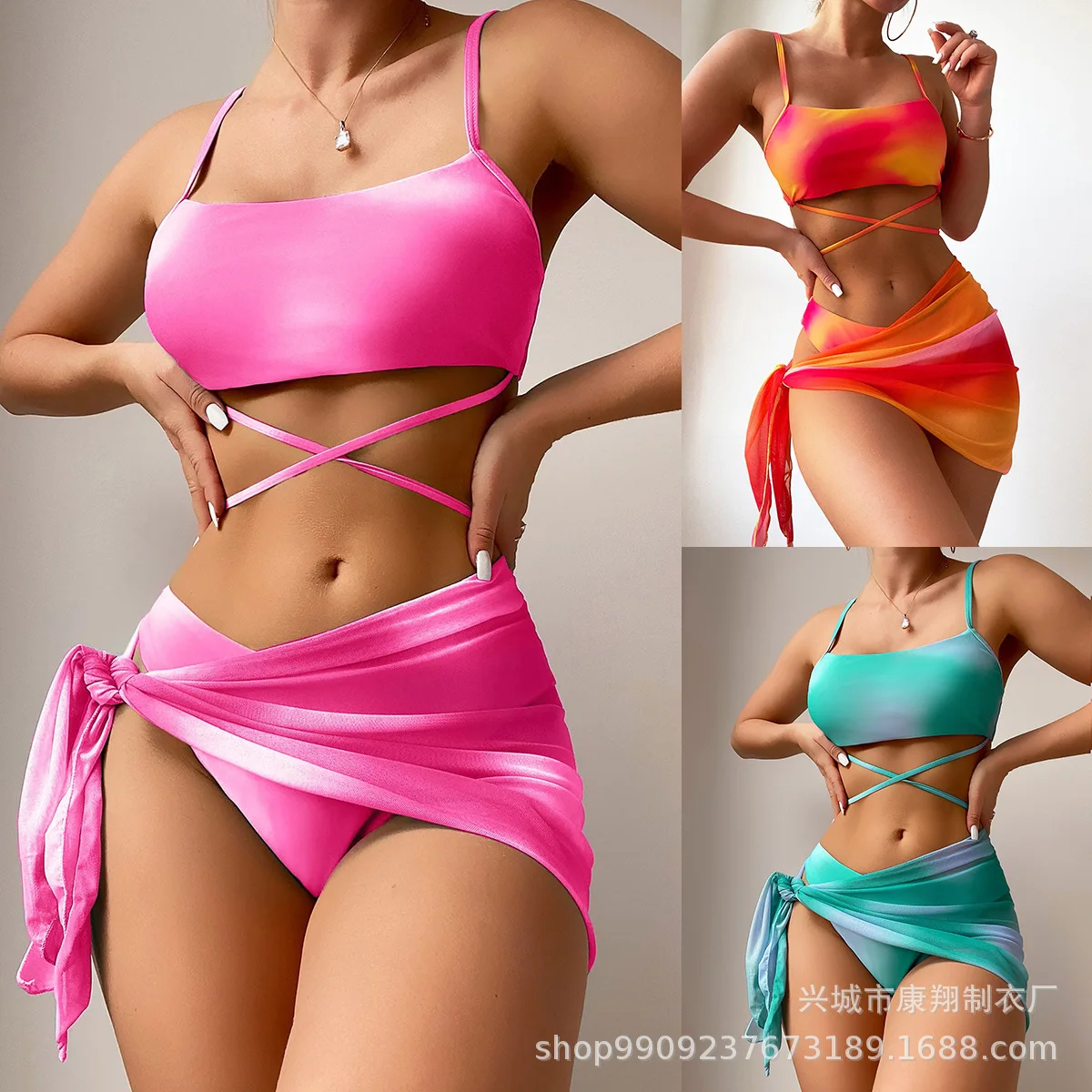 

2023, женский купальник из трех частей, привлекательное бикини с завязками