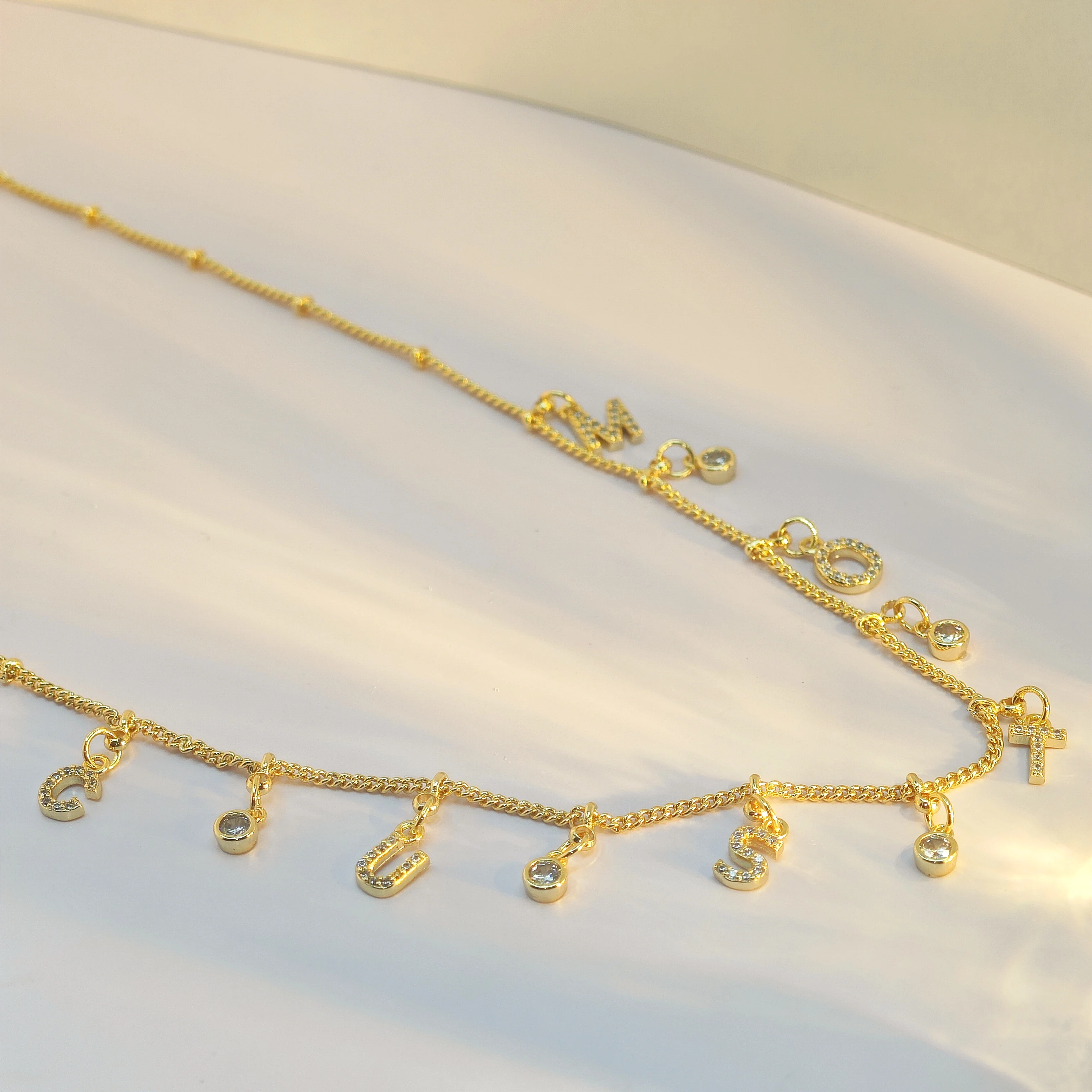 Lateefah 4mm Letters Zircon Initial Necklace Copper Beads Chains Seperate Custom Letters Necklace Women Personalized Jewelry