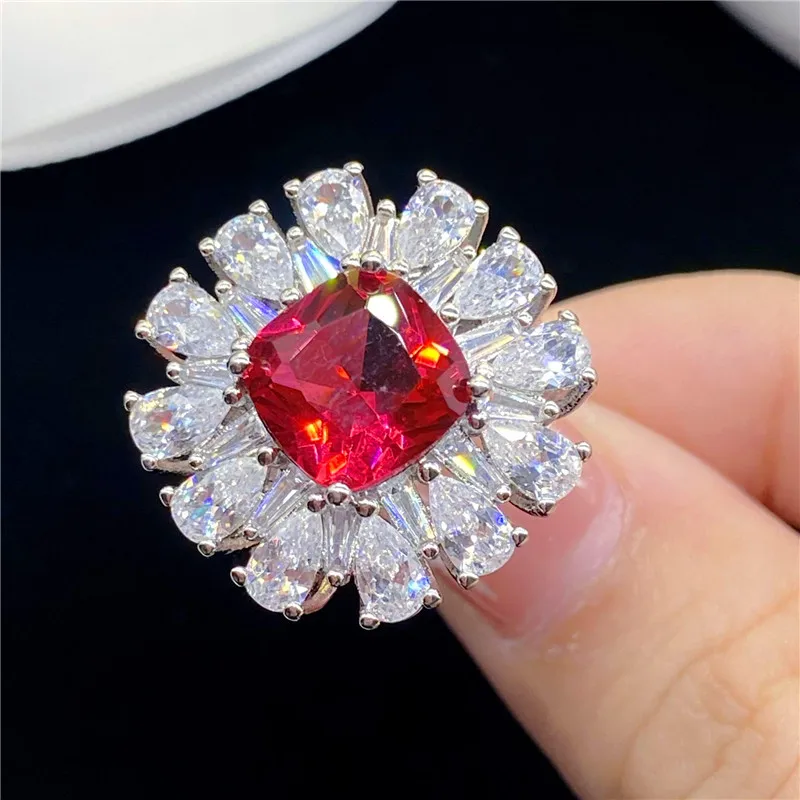 

Elegant Fashion Flower Princess Engagement Ring Bridal Jewelry Set Dazzling Ruby Romantic Wedding Ladies Ring