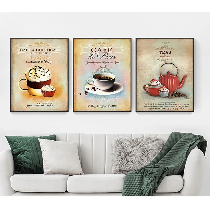 

Nordic Poster Vintage Minimalist Coffee Dessert Canvas painting Abstract Home Decoration Kitchen Wall Pictures No Frame