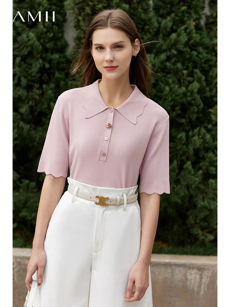 

Amii Minimalist Summer Tshirts For Women Fashion Loose Casual knit T Shirt Short Sleeve Solid Tops Female Clothing 12240629