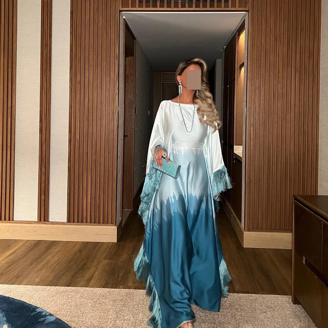 Градиентное искусственное мусульманское скромное платье с кисточками женское