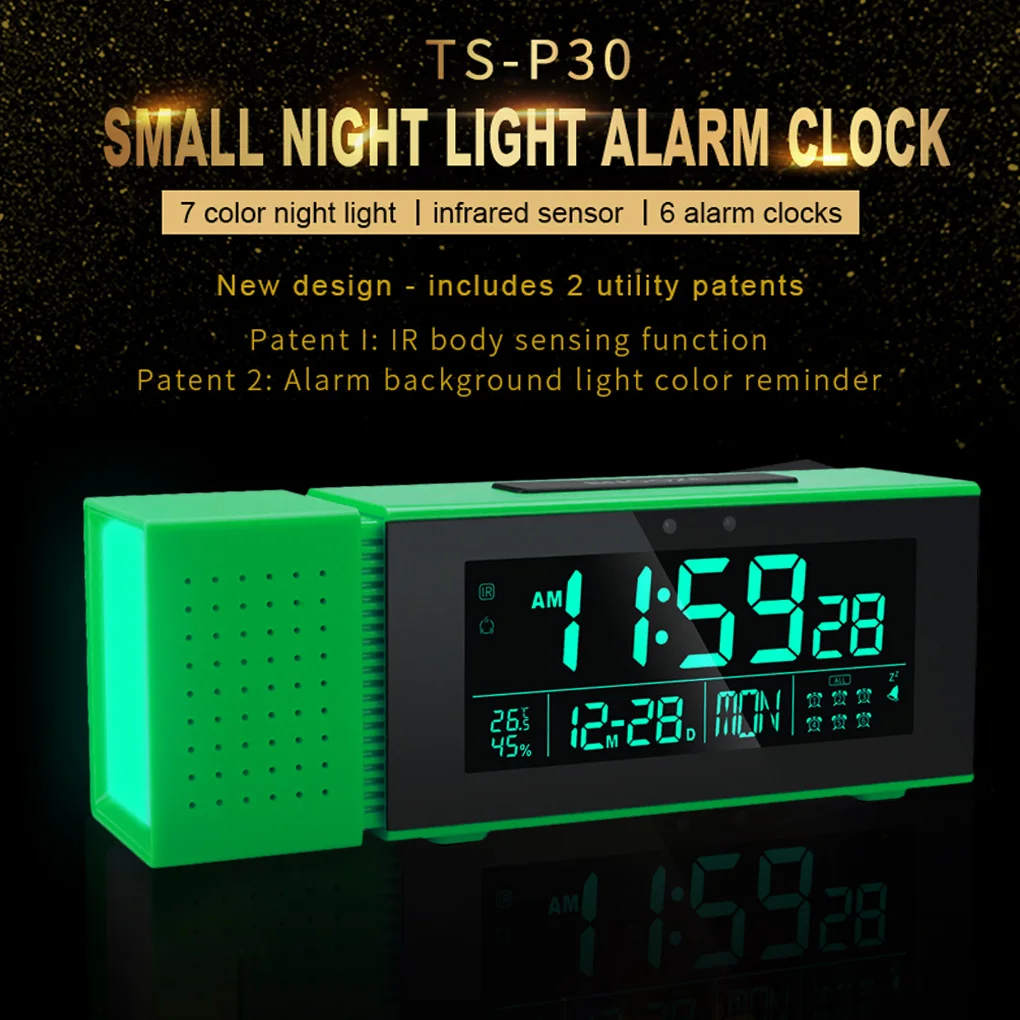 

LED Screen Clock Digital Temperature Humidity Meter Clock Hygrometer Snooze Mode Alarm Radio Dorm Desktop Clocks
