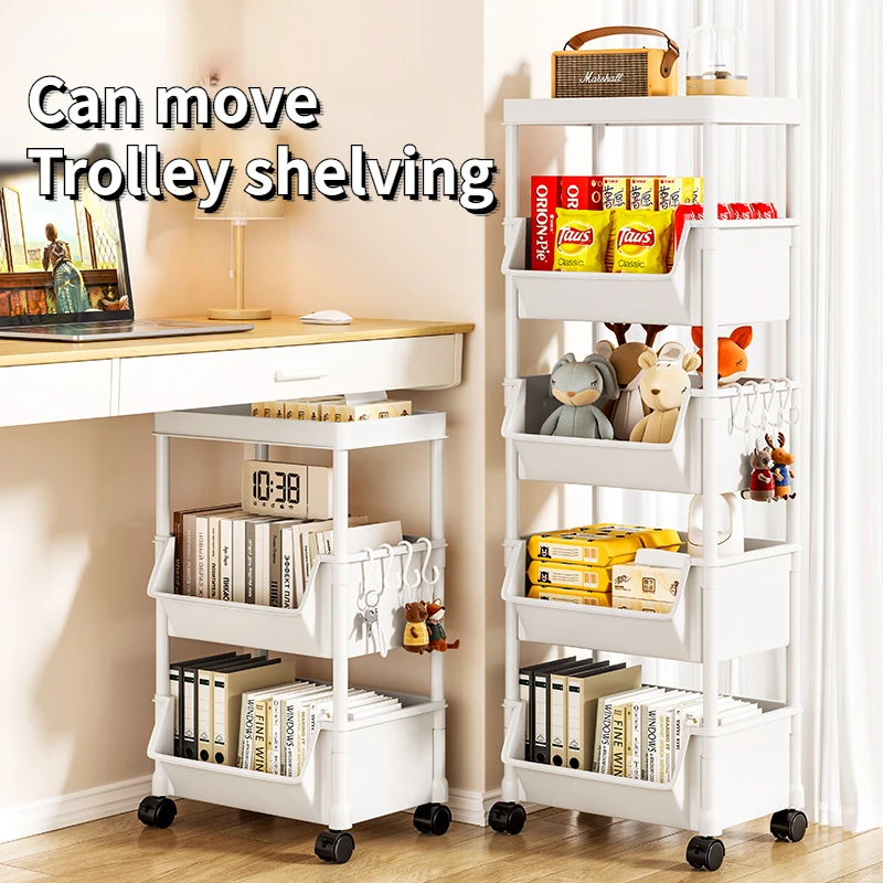 

Mobile trolley shelving Multi-storey living room storage snacks bookshelf kitchen fruit and vegetable basket shelf storage