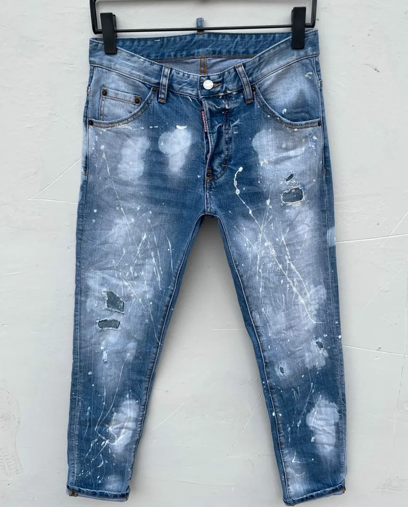 

DSQUARED2 Fashion Trendy Women's/Men's Hole Spray Paint Micro-elastic Jeans Slim Fit Casual Motorcycle Punk Pants Clothing