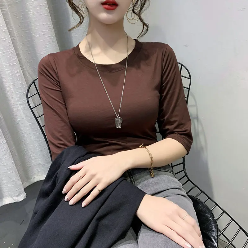 

Make five points of the spring and autumn period and the new half sleeve T-shirt garment sleeve round collar female T-shirt ins