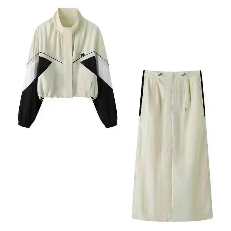 Same Sle with Mall Women clothes 2024 Autumn New Versitile Fashion Loose Casual Short Zip-up Stand Collar Color Matching Ou...