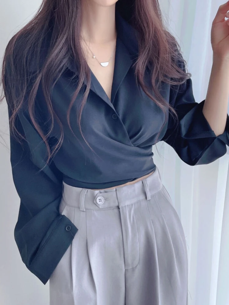 Woherb пикантные Короткие топы модная блузка женская рубашка с длинным рукавом и