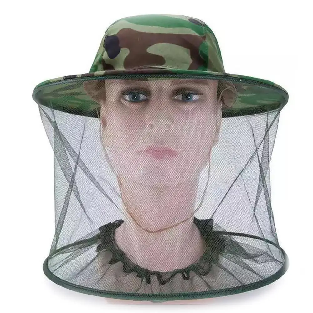 

Camouflage Male Fishing Hat Anti-bee Insect Anti-mosquito Net Anti-insect Hat Net Mesh Head Face Protector Fishing Hunting Hat