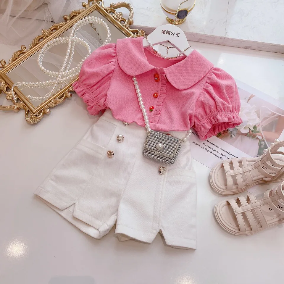 

Girls Short-Sleeved Polo Shirt 2023 New Summer Set 6-15 Years Sweet and Cute Kids Clothes Girl 2 PCS Ropa Conjuntos Para Niños