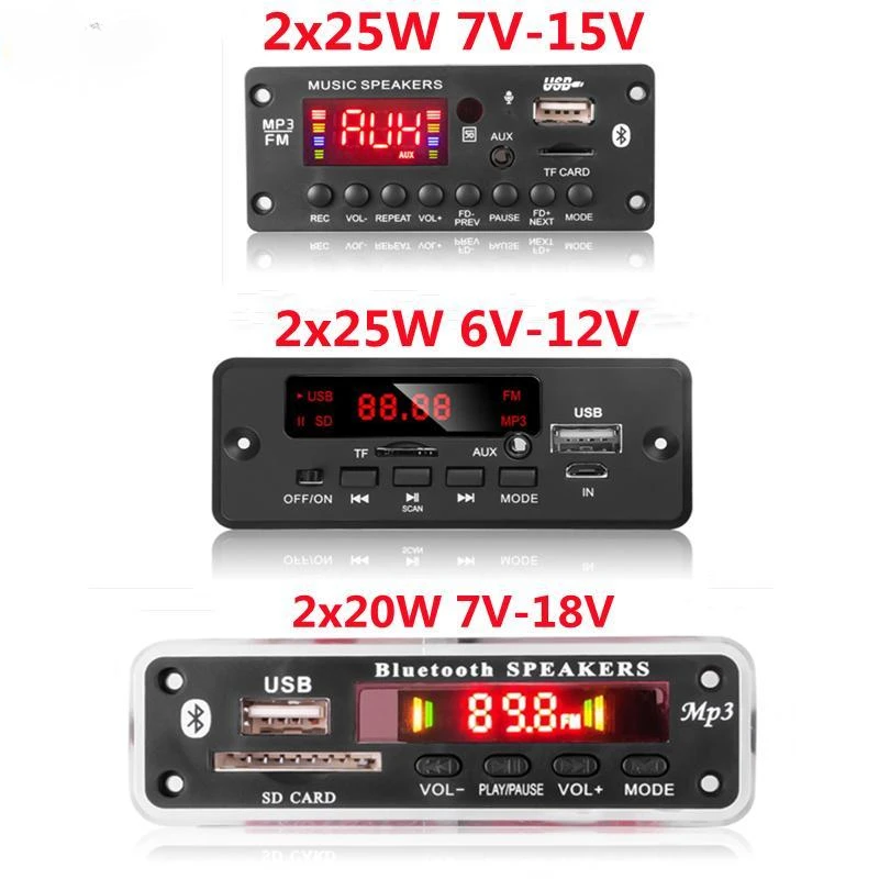 

50 Вт 40 Вт усилитель MP3 декодер плата 12 в Bluetooth 5,0 Автомобильный плеер 25 Вт 20 Вт USB записывающий модуль FM AUX радио для динамика громкой связи