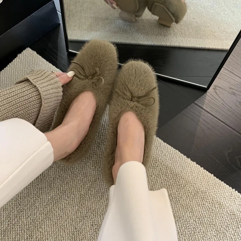 

Faux Fur Ballet Flats Loafers Women Spring/Autumn Flats Adult Sneakers Lolita Shoes Mary Jane Shoes Loafers Women