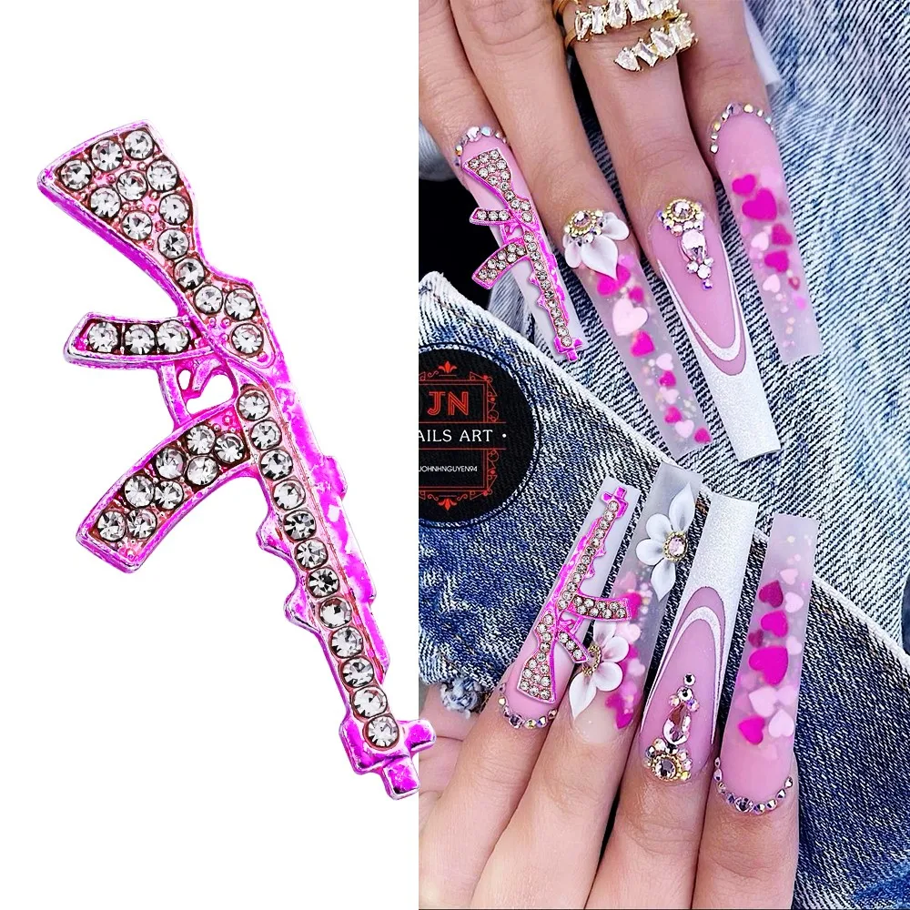 

Luxury Pink Gun Nail Charms Gun Snake Shape Glitter Rhinestones DIY Manicure Jewelry Manicure 3D Nail Art Decoration Accessories