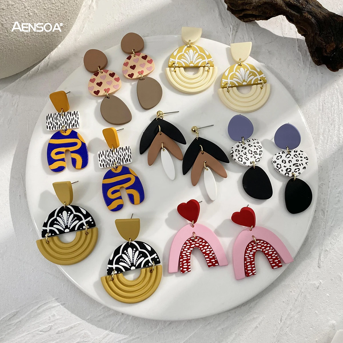 Женские акриловые серьги-подвески AENSOA Разноцветные серьги с граффити и