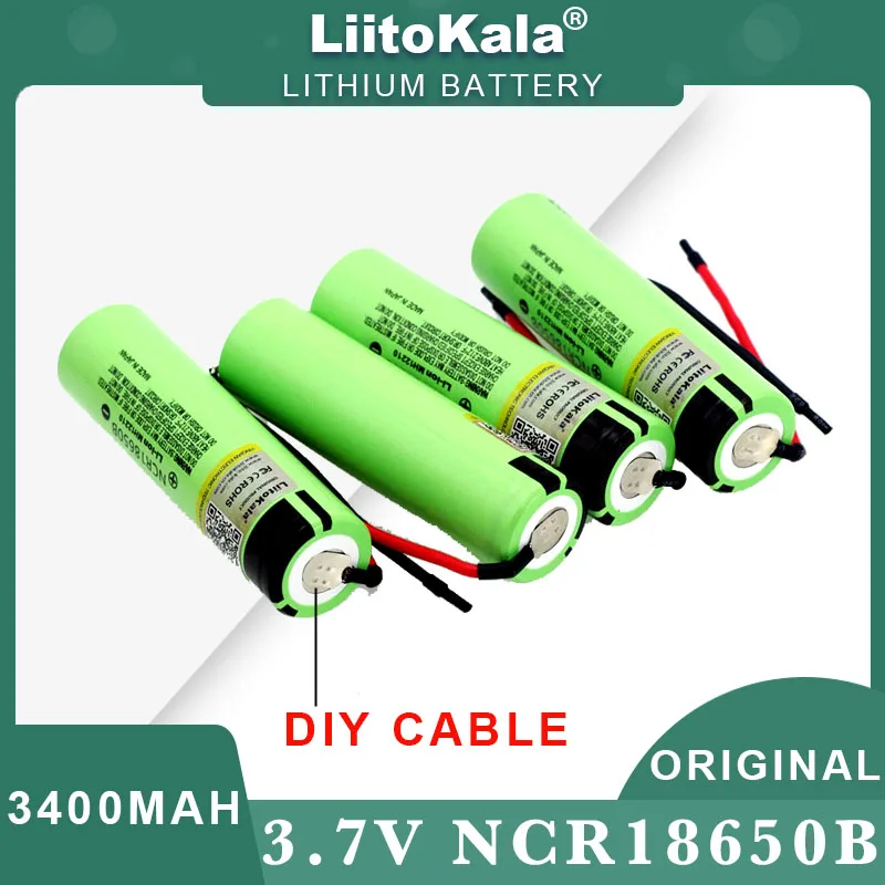LiitoKala NCR18650B 3.7v 3400mAh New Original 18650 Li-ion Rechargeable Battery Welding Silica gel Cable DIY
